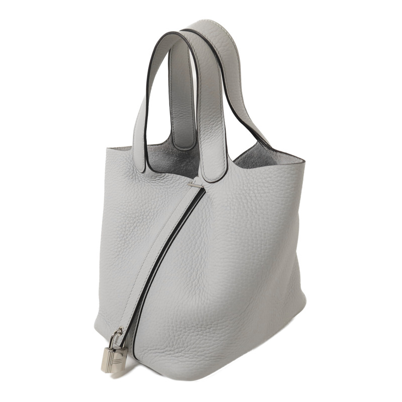 HERMES Clemence皮革Picotin PM銀扣手挽袋Bleu Pale-2