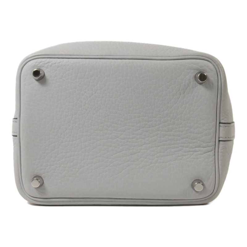 HERMES Clemence皮革Picotin PM銀扣手挽袋Bleu Pale-3