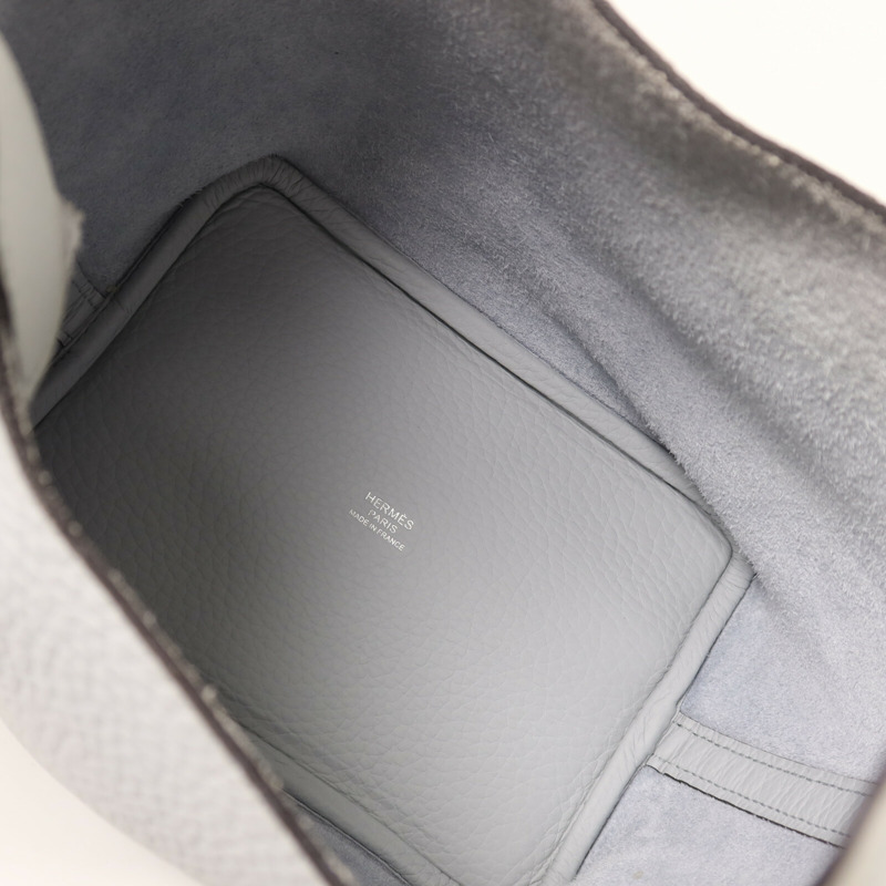 HERMES Clemence皮革Picotin PM銀扣手挽袋Bleu Pale-4