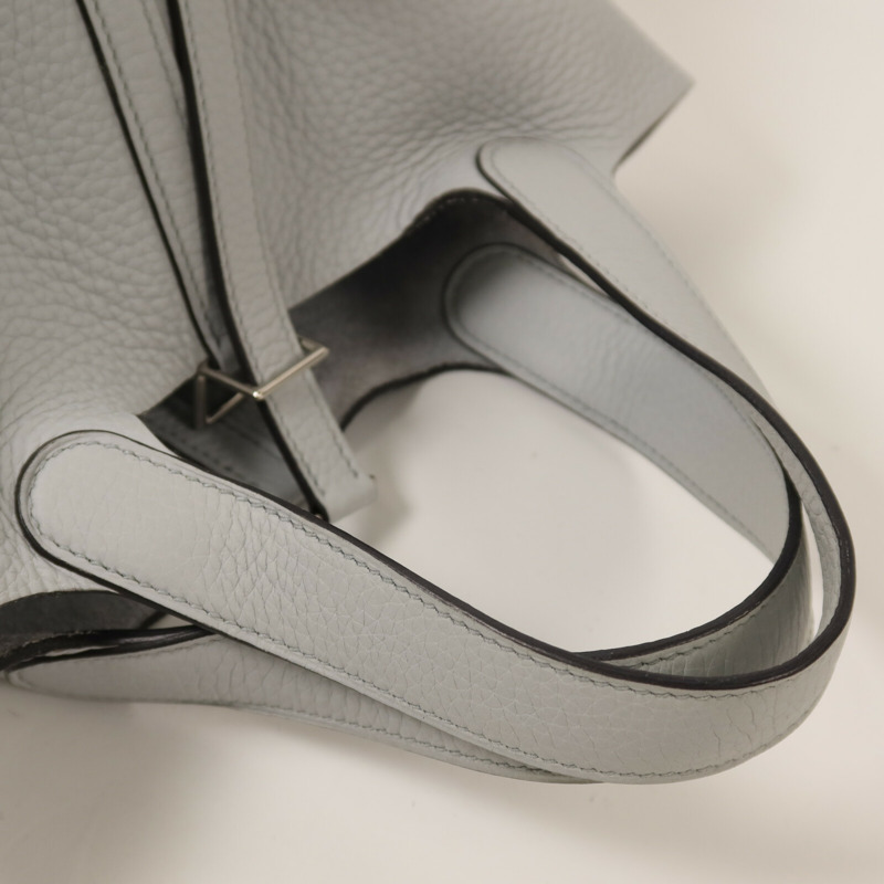 HERMES Clemence皮革Picotin PM銀扣手挽袋Bleu Pale-7