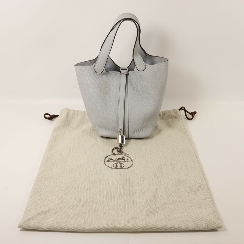 HERMES Clemence皮革Picotin PM銀扣手挽袋Bleu Pale-9