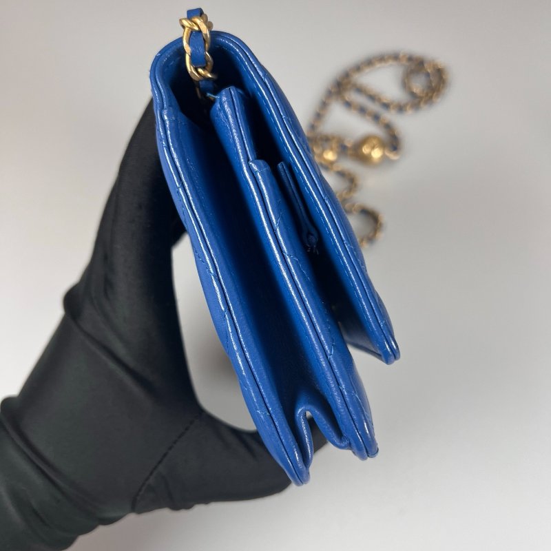 CHANEL CF金球WOC鍊包 藍羊皮 29開-2