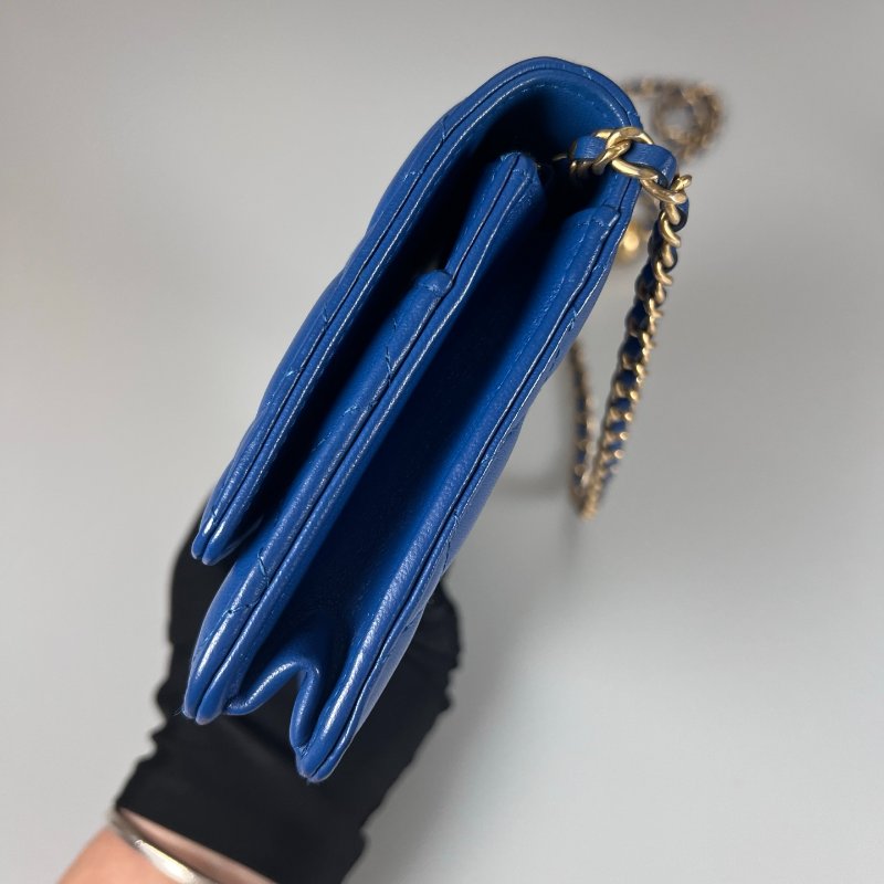 CHANEL CF金球WOC鍊包 藍羊皮 29開-3