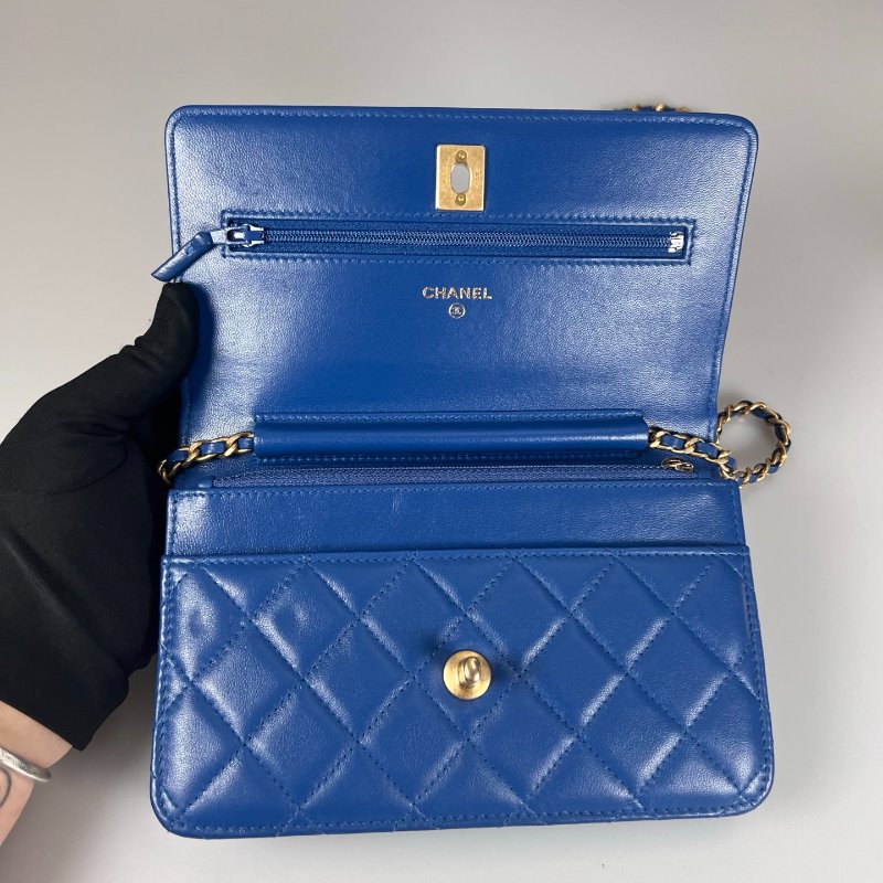 CHANEL CF金球WOC鍊包 藍羊皮 29開-4