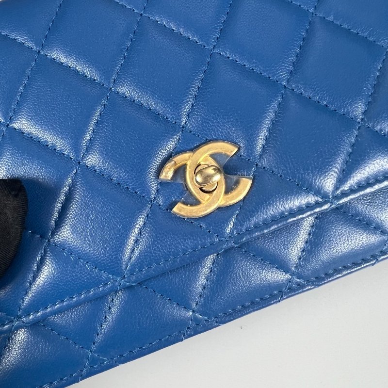 CHANEL CF金球WOC鍊包 藍羊皮 29開-8