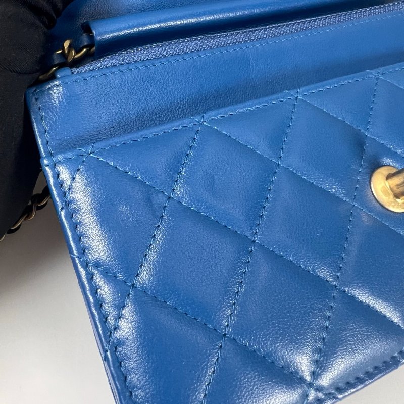 CHANEL CF金球WOC鍊包 藍羊皮 29開-9
