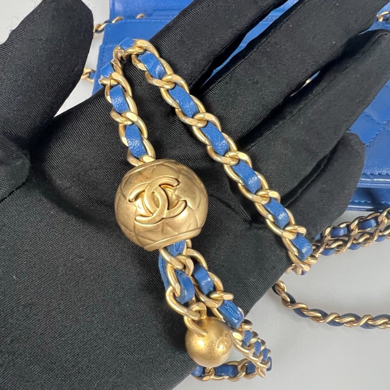 CHANEL CF金球WOC鍊包 藍羊皮 29開-11