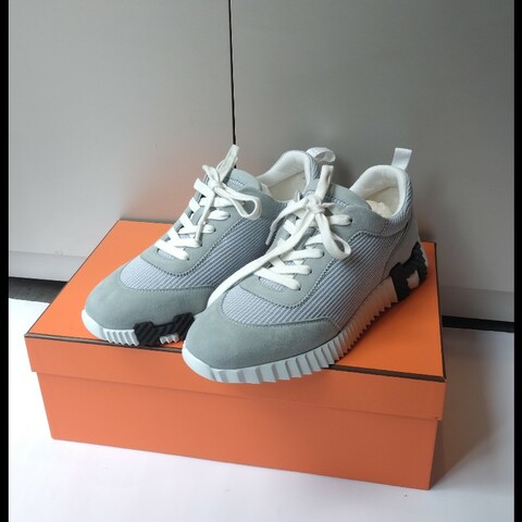 Hermes 淺灰藍麂皮+布休閒運動鞋