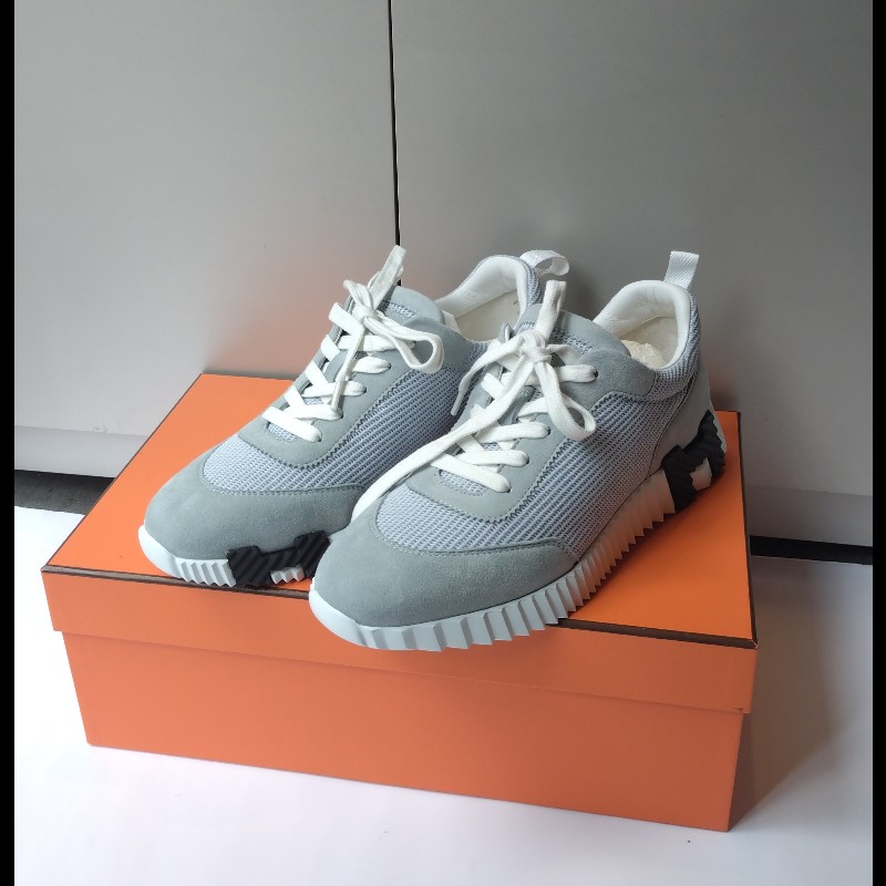 Hermes 淺灰藍麂皮+布休閒運動鞋-0