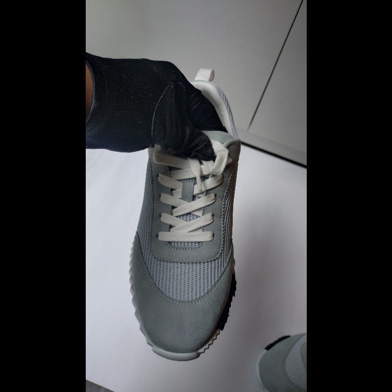 Hermes 淺灰藍麂皮+布休閒運動鞋-4