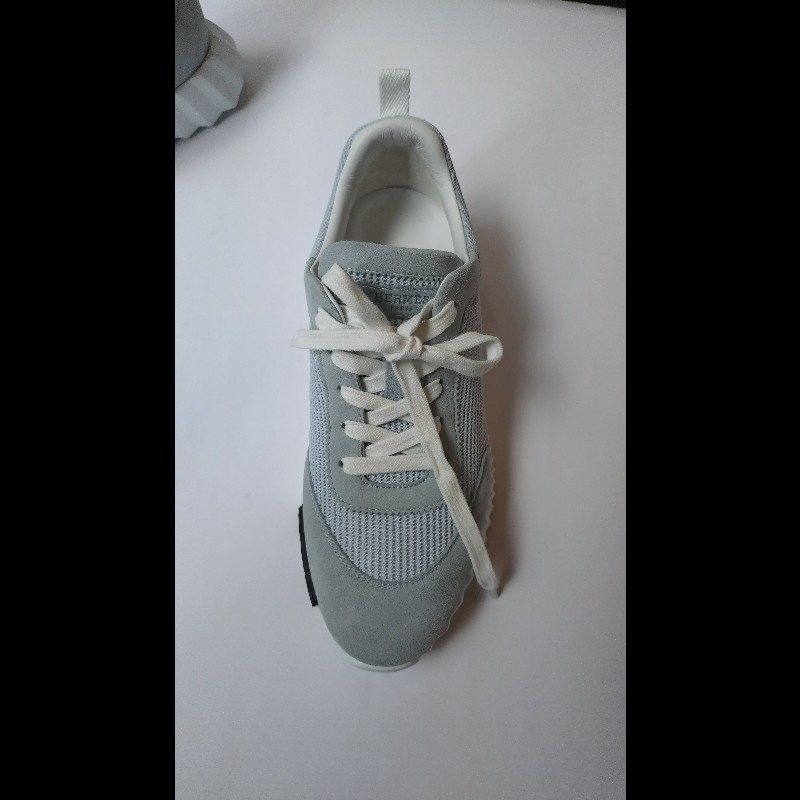 Hermes 淺灰藍麂皮+布休閒運動鞋-5