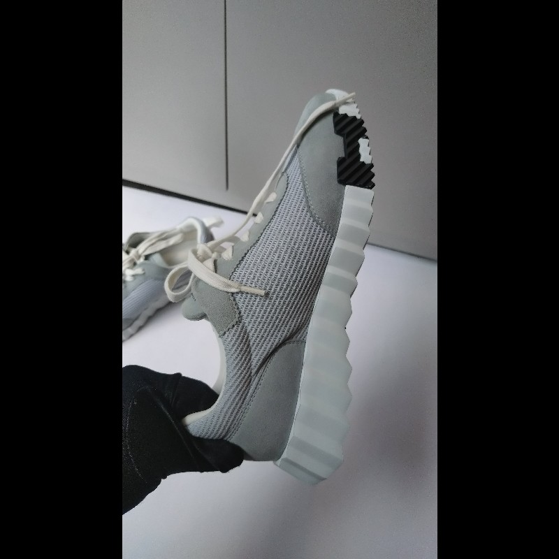 Hermes 淺灰藍麂皮+布休閒運動鞋-7