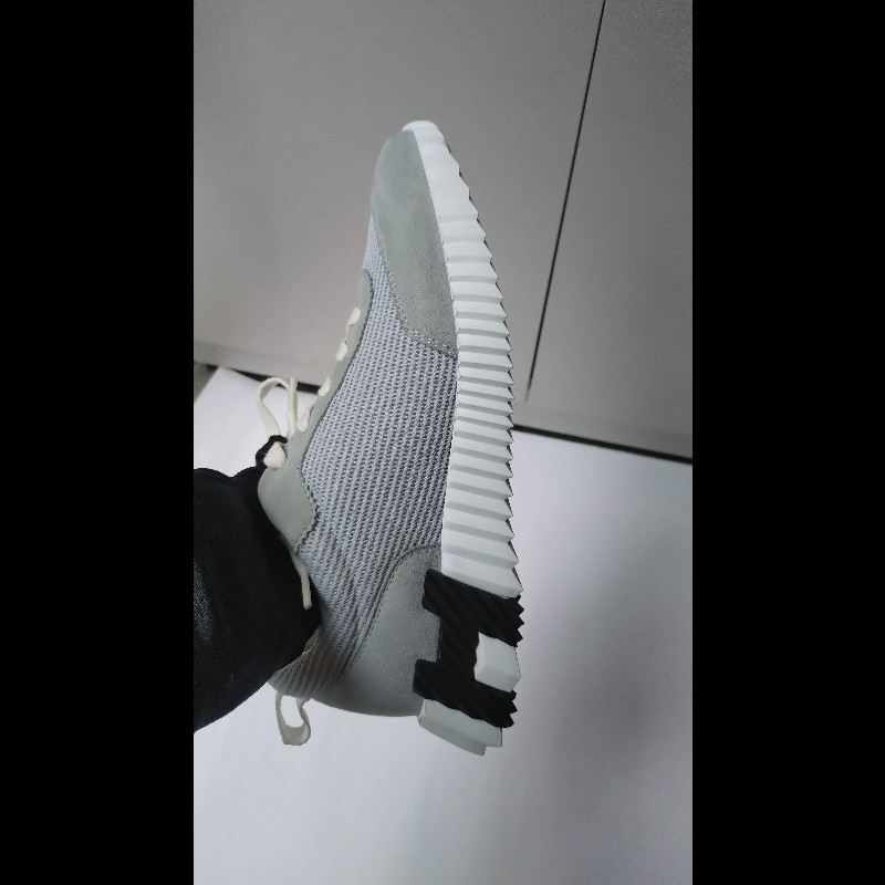 Hermes 淺灰藍麂皮+布休閒運動鞋-8