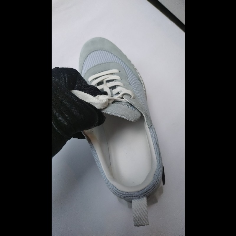 Hermes 淺灰藍麂皮+布休閒運動鞋-9