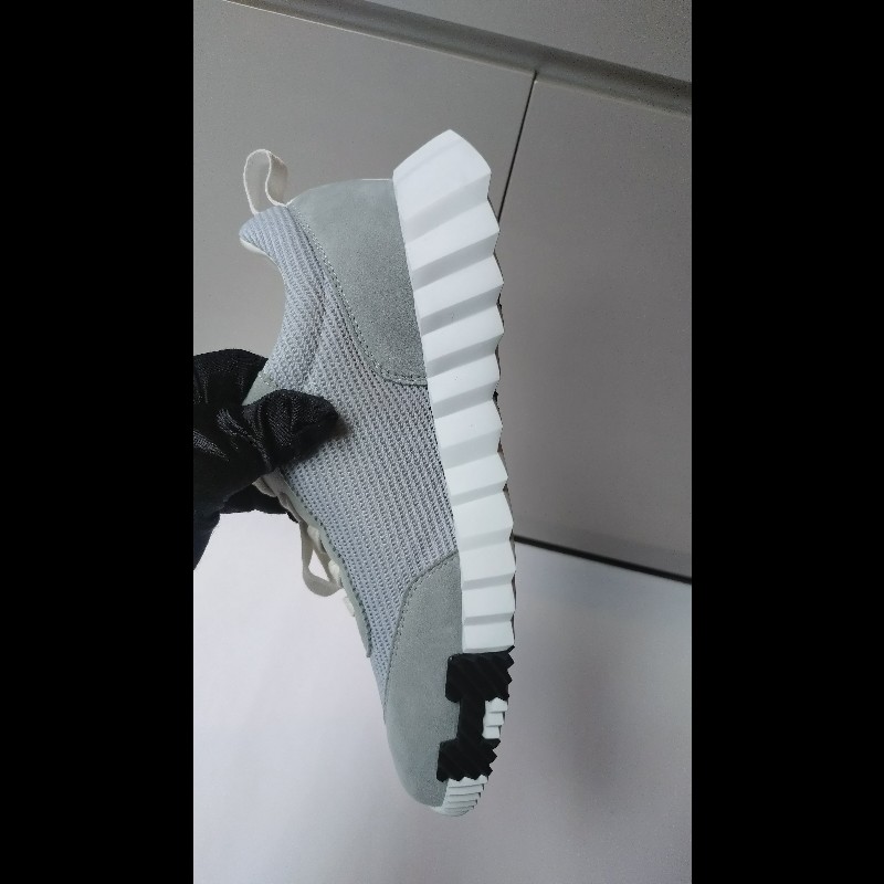 Hermes 淺灰藍麂皮+布休閒運動鞋-14