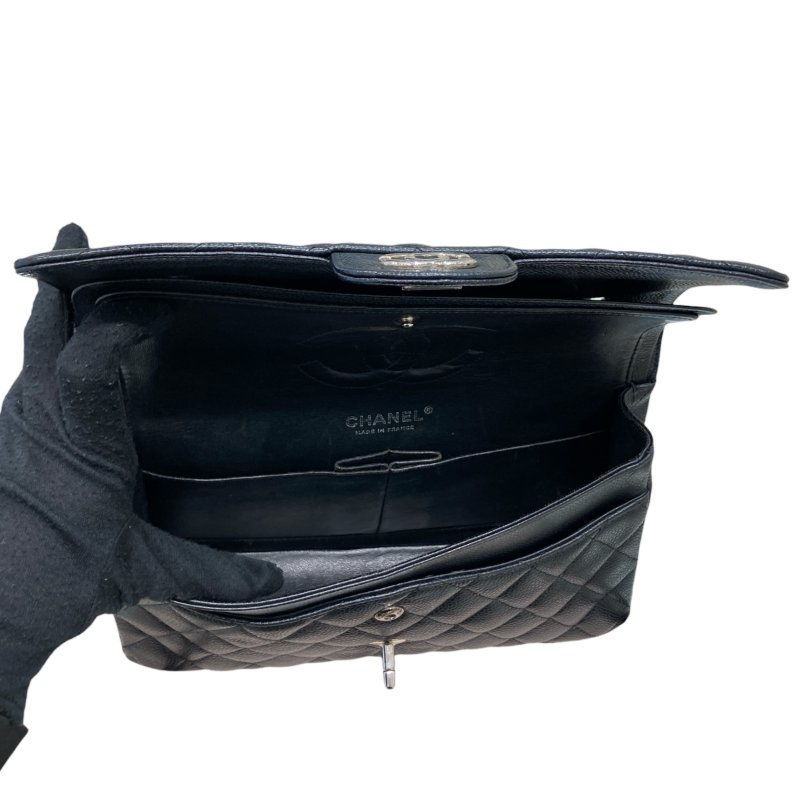 CHANEL 香奈兒 CF25翻蓋包 黑色 荔枝牛皮 銀釦-10