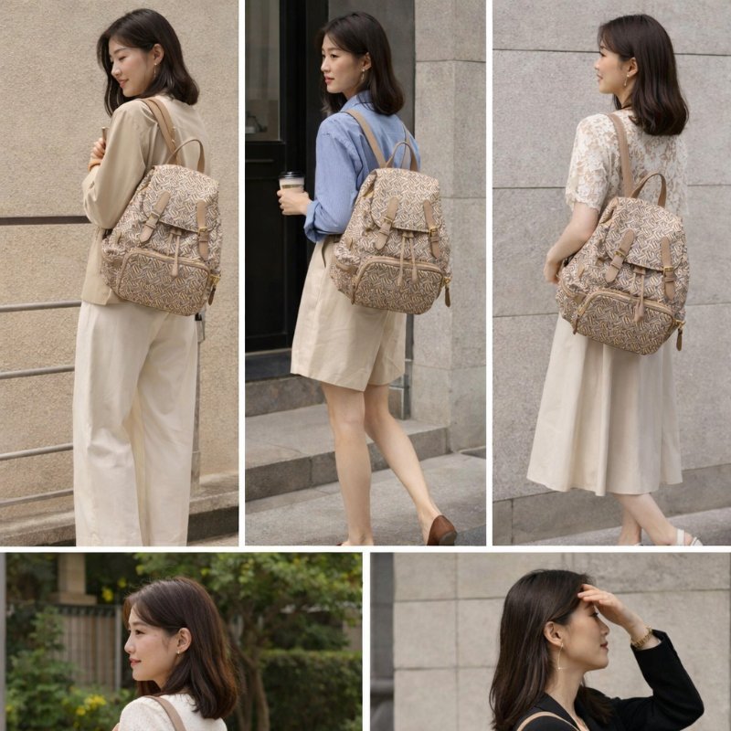 BURBERRY中款 奶茶色滿版logo肩背包 後背包-39