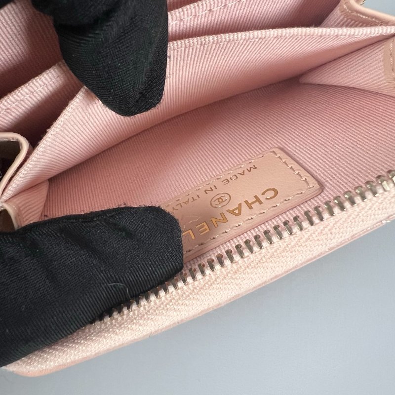 CHANEL 19粉ㄇ拉零錢短夾 晶片款-5