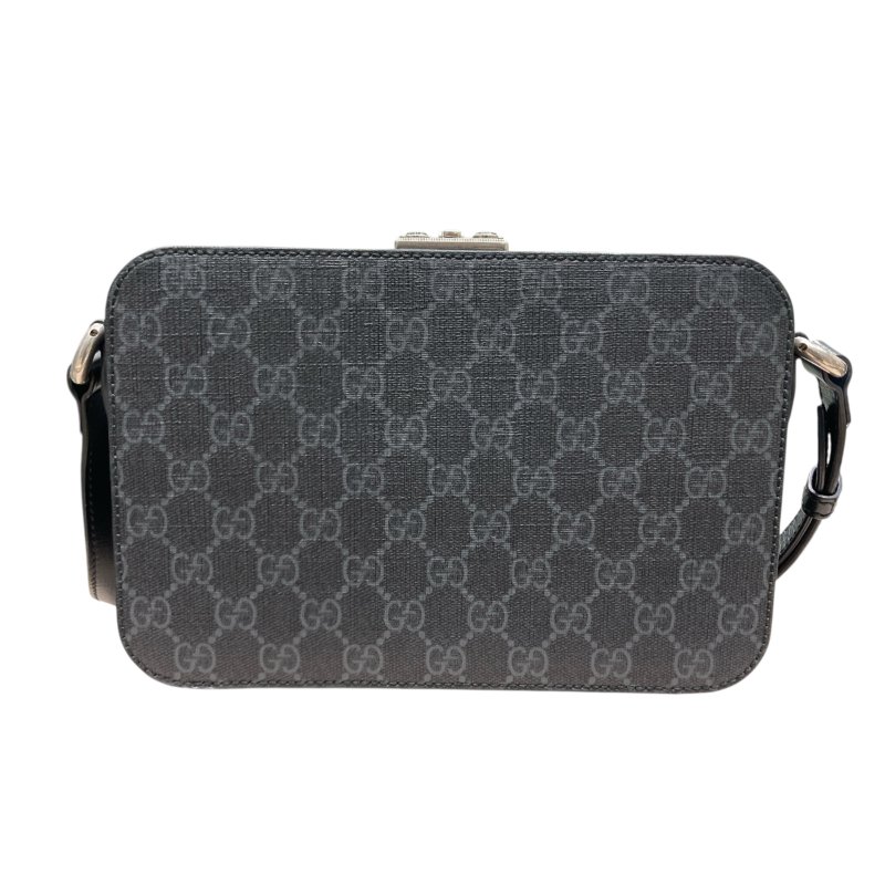 GUCCI 古馳 724717 老花小盒子斜背包 皮革 黑色 銀釦-2