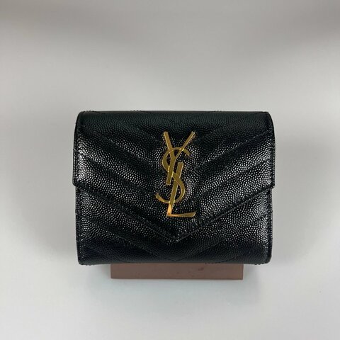 全新品 YSL 403943  黑金魚子醬三折短夾