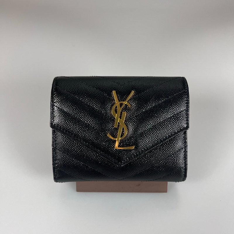 全新品 YSL 403943 黑金魚子醬三折短夾-0