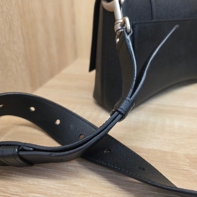 [超甜出清品項🥰] Balenciaga 黑牛皮霧銀釦DownTown斜背沙漏包-5