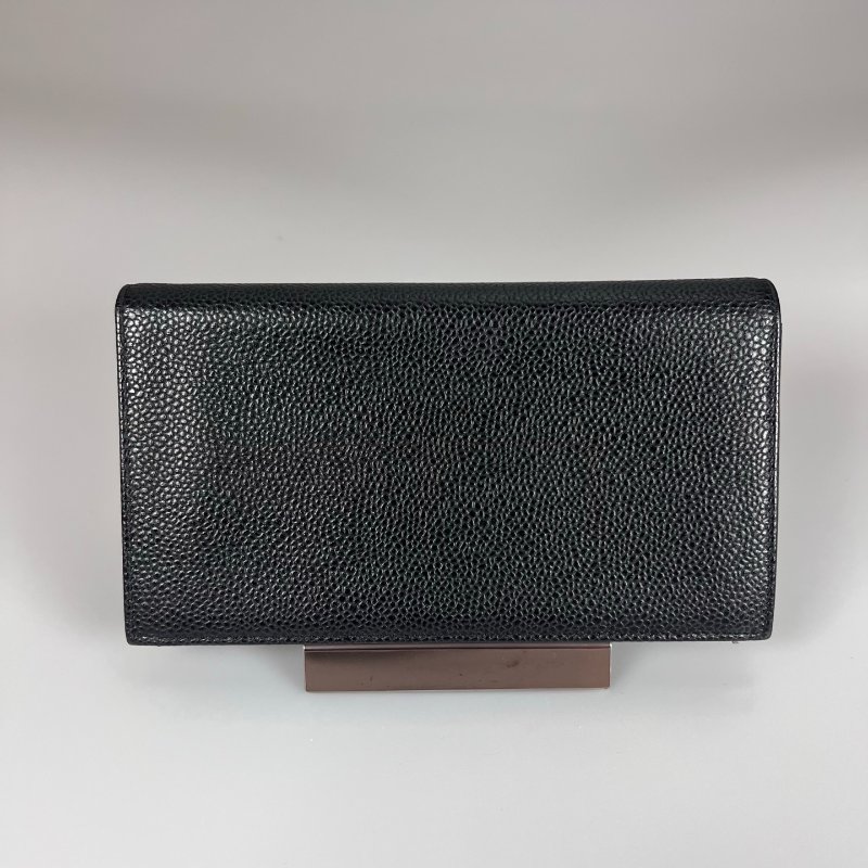 CHANEL 浮雕荔枝皮革對開長夾 黑 保卡款11開-1