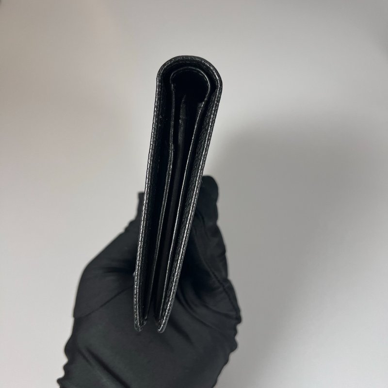 CHANEL 浮雕荔枝皮革對開長夾 黑 保卡款11開-3