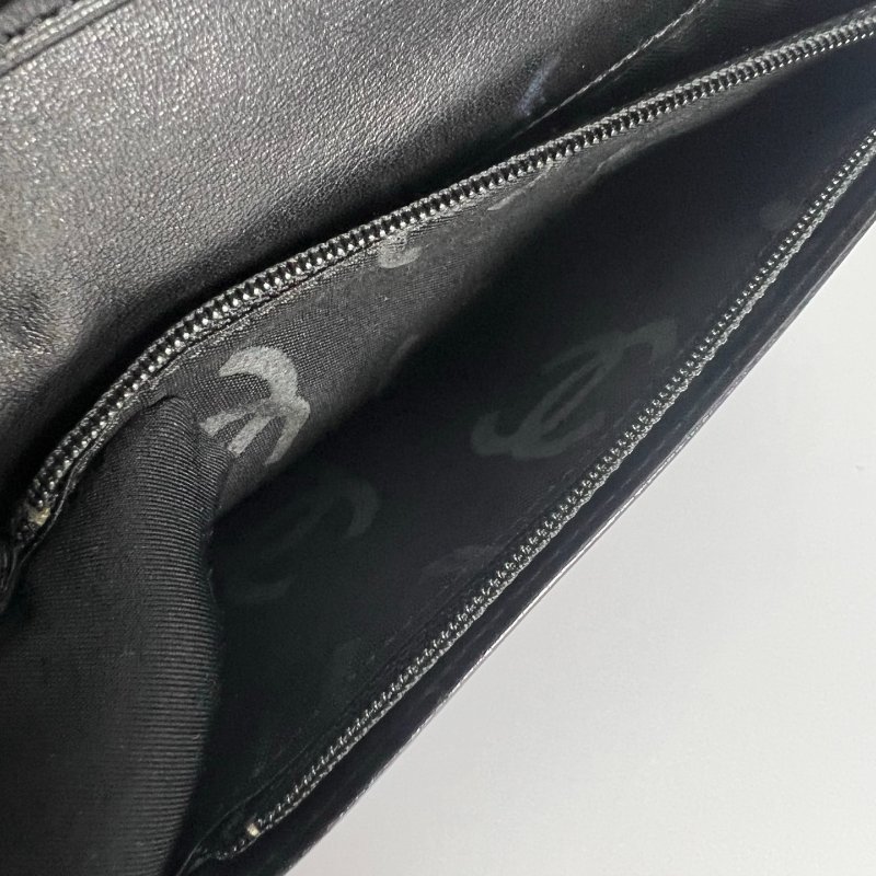 CHANEL 浮雕荔枝皮革對開長夾 黑 保卡款11開-5