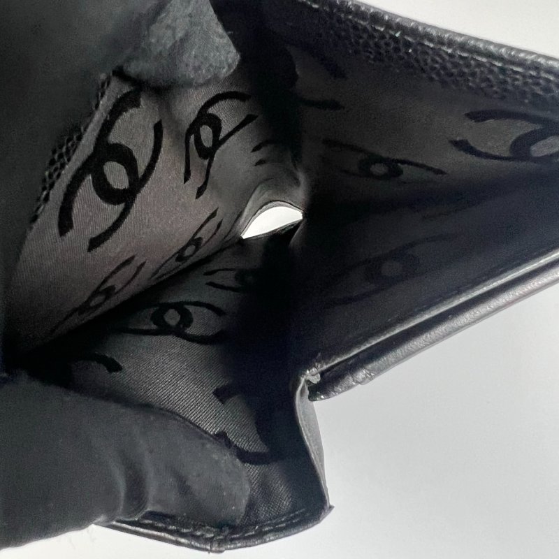 CHANEL 浮雕荔枝皮革對開長夾 黑 保卡款11開-6
