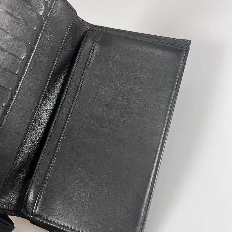 CHANEL 浮雕荔枝皮革對開長夾 黑 保卡款11開-8