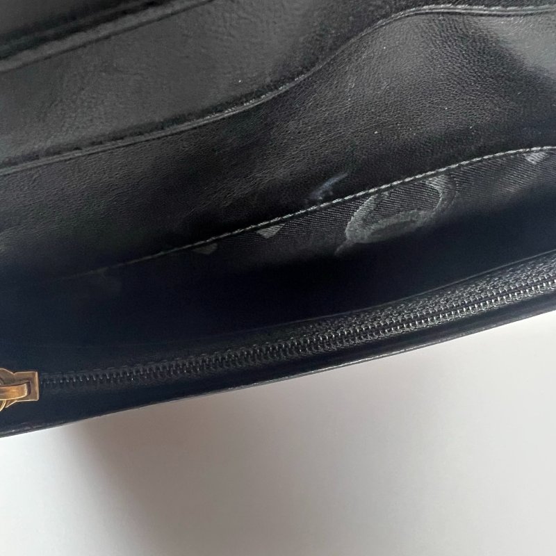 CHANEL 浮雕荔枝皮革對開長夾 黑 保卡款11開-9