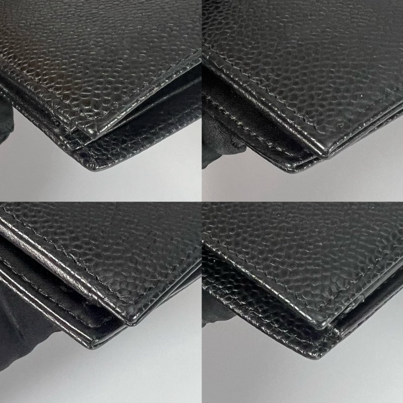 CHANEL 浮雕荔枝皮革對開長夾 黑 保卡款11開-11