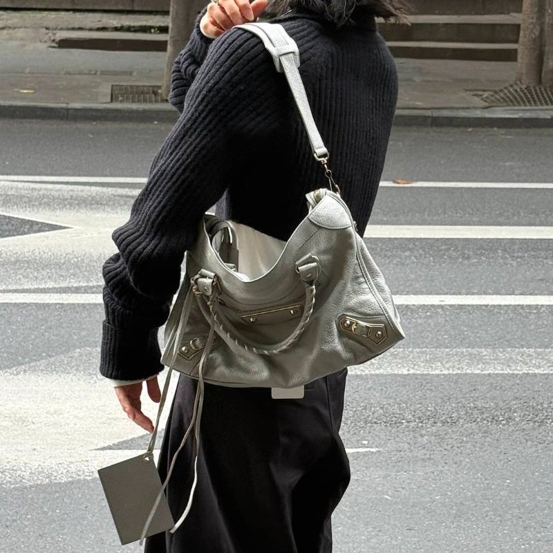 Balenciaga 巴黎世家 中款 機車包 氣質灰-46