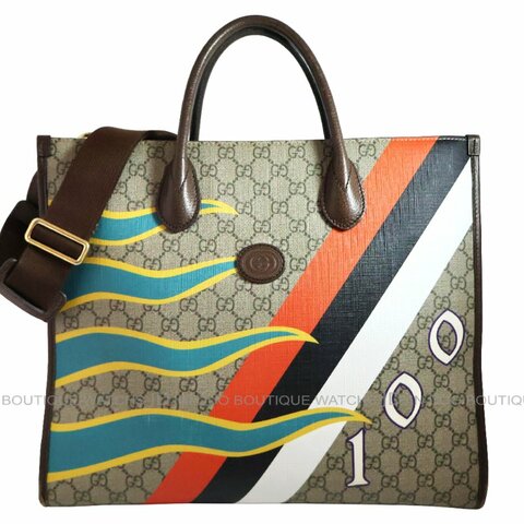 金鐸精品~2512 GUCCI古馳 100 Centum系列限量版幾何印花 GG Supreme中型手提側肩背托特包