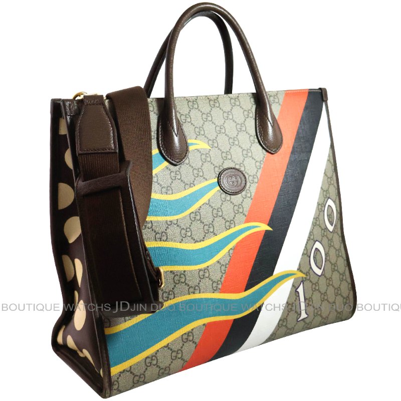 金鐸精品~2512 GUCCI古馳 100 Centum系列限量版幾何印花 GG Supreme中型手提側肩背托特包-2