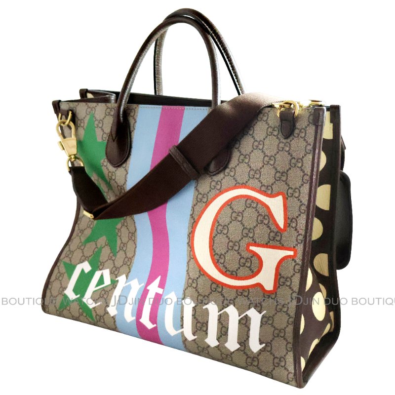 金鐸精品~2512 GUCCI古馳 100 Centum系列限量版幾何印花 GG Supreme中型手提側肩背托特包-3