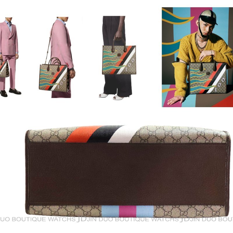 金鐸精品~2512 GUCCI古馳 100 Centum系列限量版幾何印花 GG Supreme中型手提側肩背托特包-6