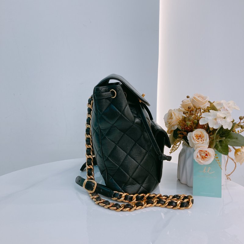MS0591 Chanel 香奈兒 中古 雙肩包 背包 羊皮 黑色  24K黃金扣 Vinatge Duma 23cm Lambskin Black x Ghw-2