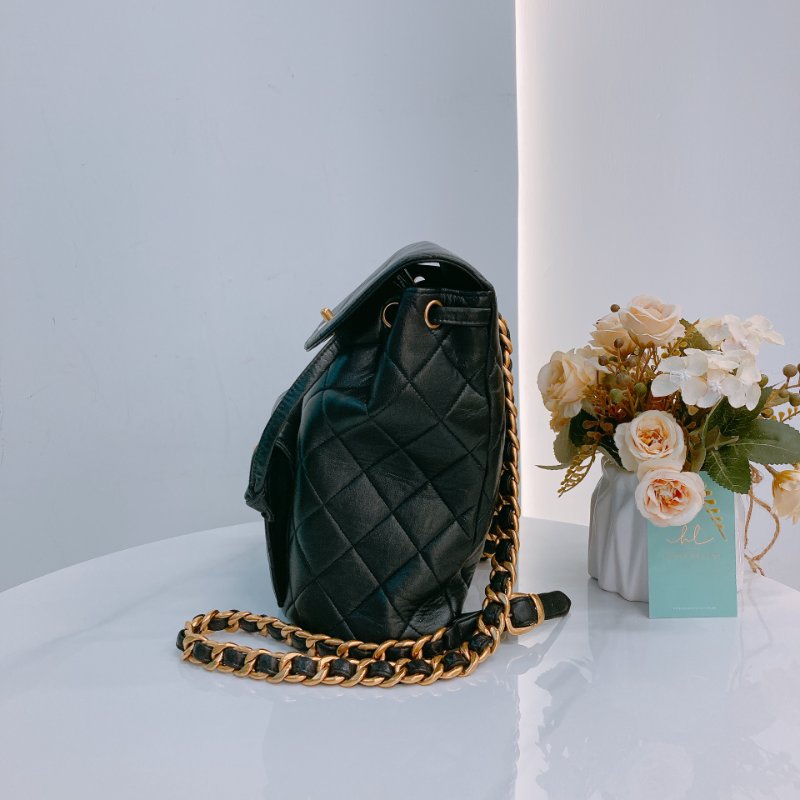MS0591 Chanel 香奈兒 中古 雙肩包 背包 羊皮 黑色  24K黃金扣 Vinatge Duma 23cm Lambskin Black x Ghw-3