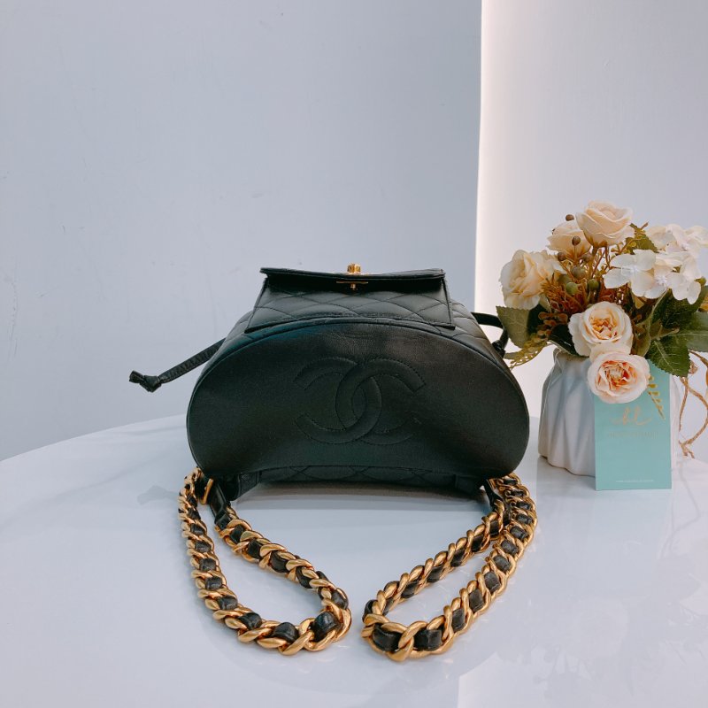 MS0591 Chanel 香奈兒 中古 雙肩包 背包 羊皮 黑色  24K黃金扣 Vinatge Duma 23cm Lambskin Black x Ghw-4