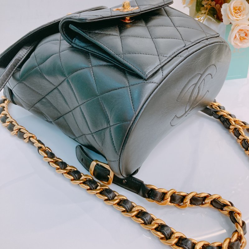 MS0591 Chanel 香奈兒 中古 雙肩包 背包 羊皮 黑色  24K黃金扣 Vinatge Duma 23cm Lambskin Black x Ghw-5