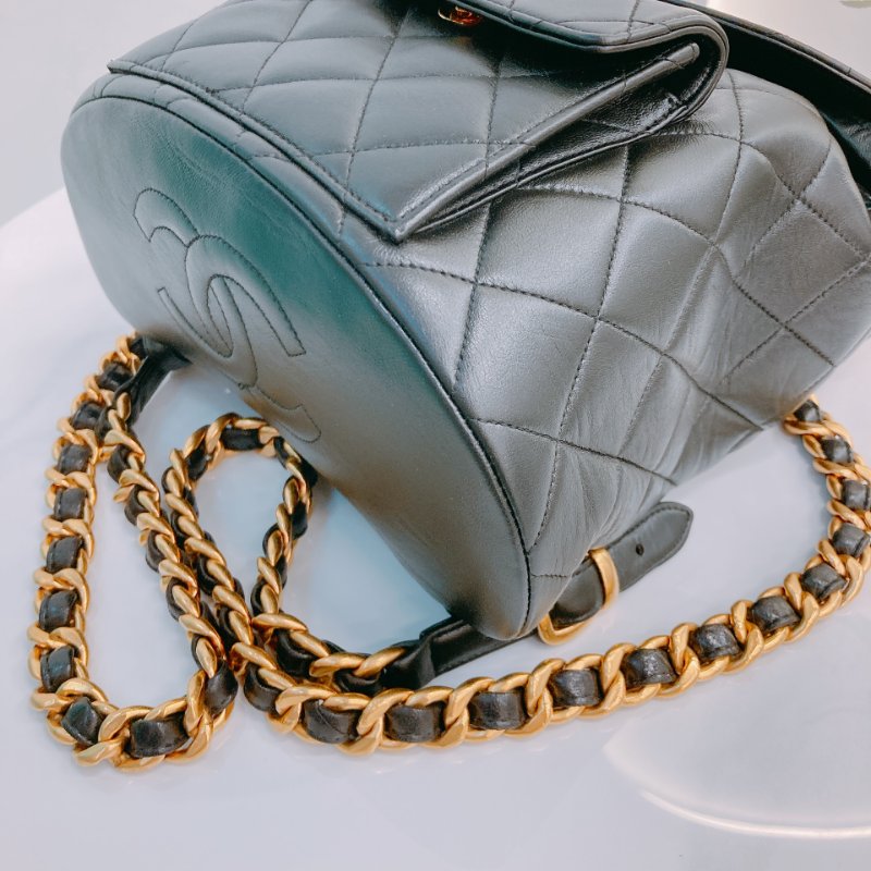 MS0591 Chanel 香奈兒 中古 雙肩包 背包 羊皮 黑色  24K黃金扣 Vinatge Duma 23cm Lambskin Black x Ghw-6