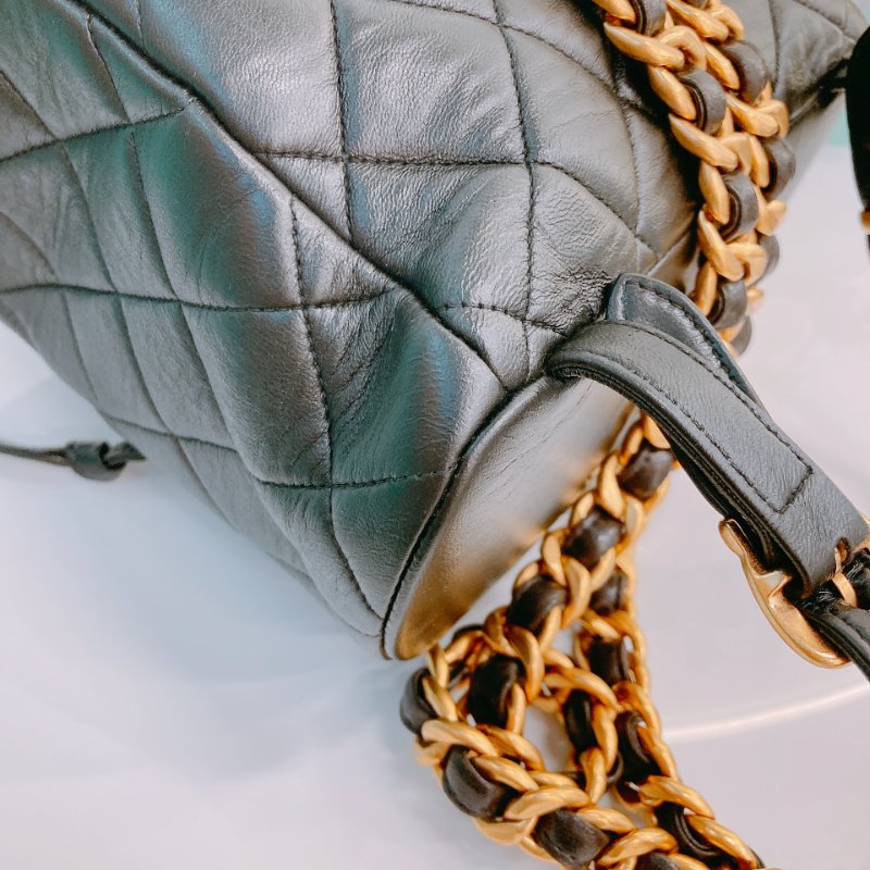 MS0591 Chanel 香奈兒 中古 雙肩包 背包 羊皮 黑色  24K黃金扣 Vinatge Duma 23cm Lambskin Black x Ghw-7