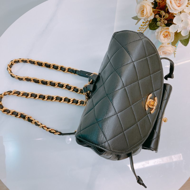 MS0591 Chanel 香奈兒 中古 雙肩包 背包 羊皮 黑色  24K黃金扣 Vinatge Duma 23cm Lambskin Black x Ghw-9