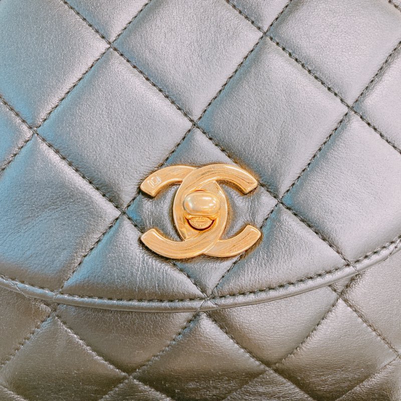 MS0591 Chanel 香奈兒 中古 雙肩包 背包 羊皮 黑色  24K黃金扣 Vinatge Duma 23cm Lambskin Black x Ghw-10