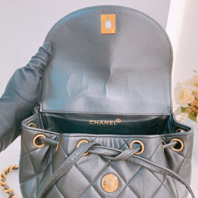 MS0591 Chanel 香奈兒 中古 雙肩包 背包 羊皮 黑色  24K黃金扣 Vinatge Duma 23cm Lambskin Black x Ghw-12