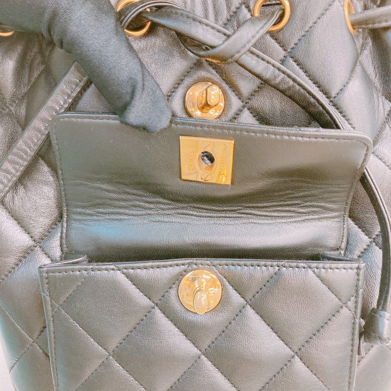 MS0591 Chanel 香奈兒 中古 雙肩包 背包 羊皮 黑色  24K黃金扣 Vinatge Duma 23cm Lambskin Black x Ghw-17