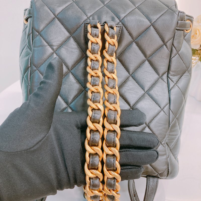MS0591 Chanel 香奈兒 中古 雙肩包 背包 羊皮 黑色  24K黃金扣 Vinatge Duma 23cm Lambskin Black x Ghw-19