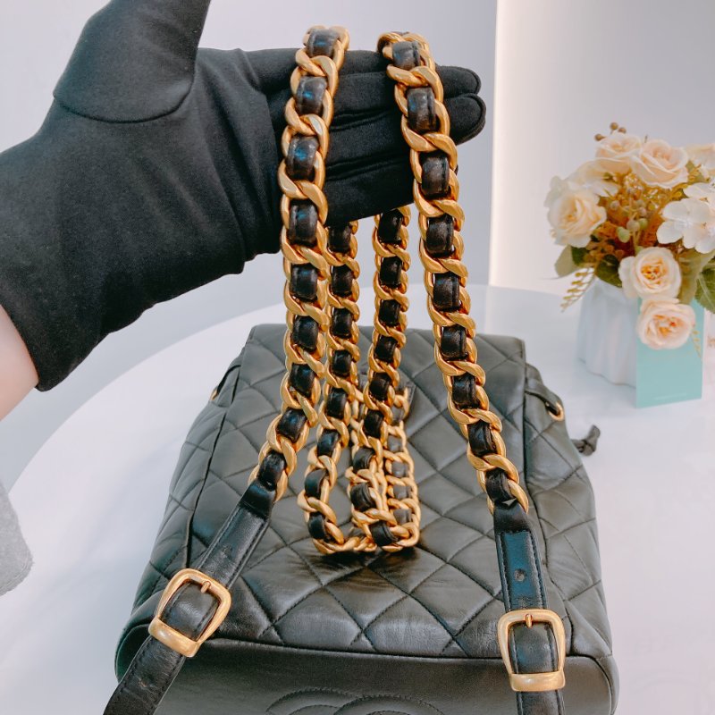 MS0591 Chanel 香奈兒 中古 雙肩包 背包 羊皮 黑色  24K黃金扣 Vinatge Duma 23cm Lambskin Black x Ghw-20